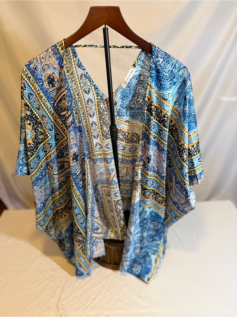CY Fashion Lightweight Blue Paisley Open-Front Chiffon Kimono (XX)